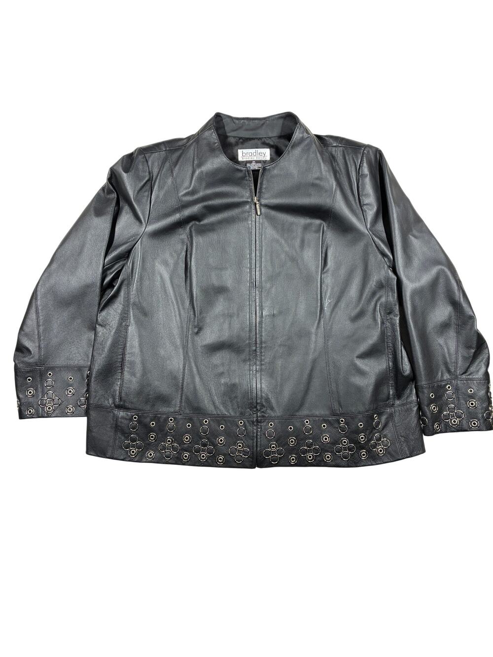 Bradley Bayou Jacket 3X Womens Black Genuine Leather Studded Moto Biker Bomber